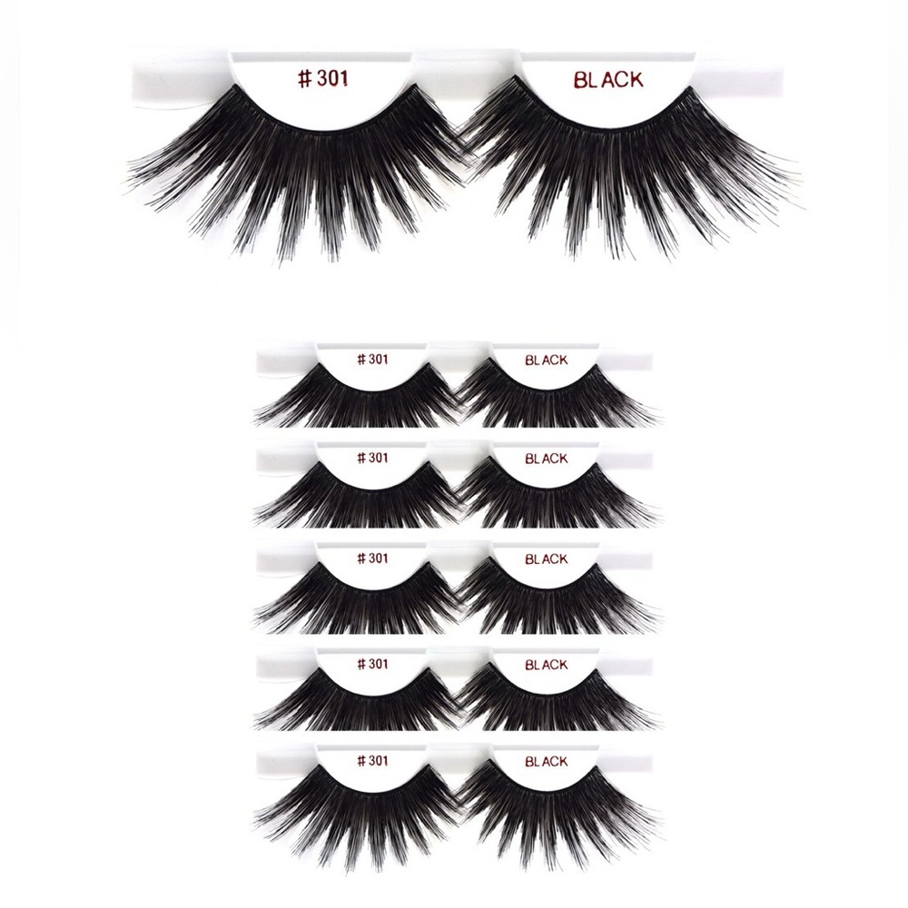 6 Pack of Christina Eyelash #301 100% Human Hair False Fake Eyelashes BLACK